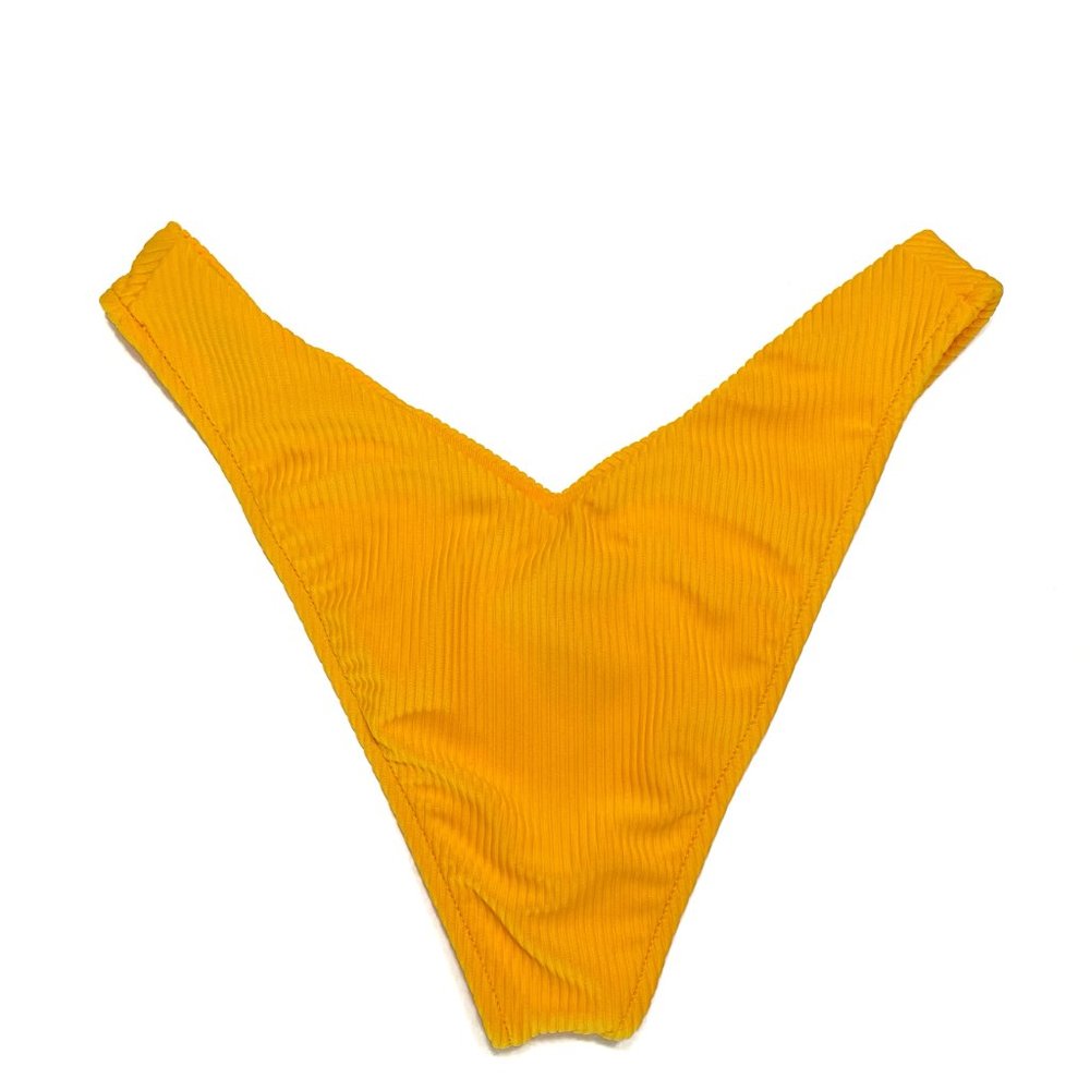 FRANKIES BIKINIS Enzo Cheeky V-Front Rib Bottom- Color: Yellow,  Size: XS